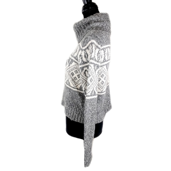 H&M Wool Mix Womens Crop Knit Gray/White Turtleneck - Picture 4 of 6